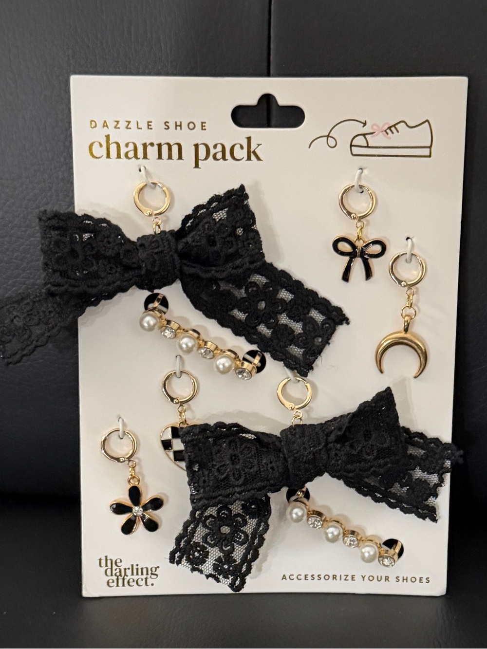 Dazzle Shoe Black Lace Bow Charm Pack - Women's Shoe Accessories
